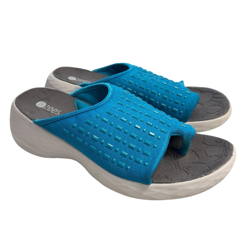 Bzees Teal Jellybean Wedge Open-Toe Slip Sandals Size 10M